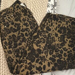 Leopard Print Straight Leg Pants - Brown/Black